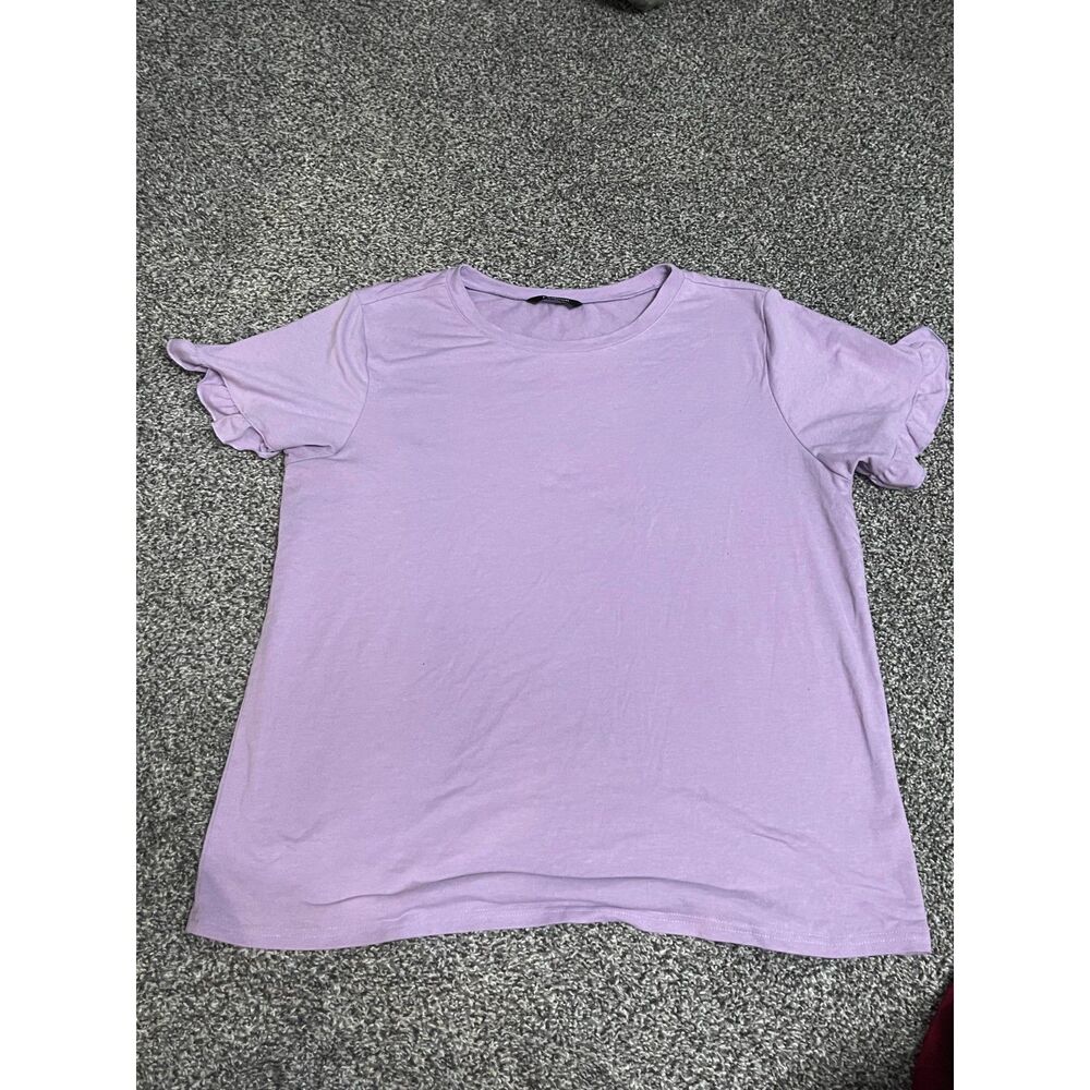 Fashion light purple crewneck t-shirt with short ruffle sleeves XL